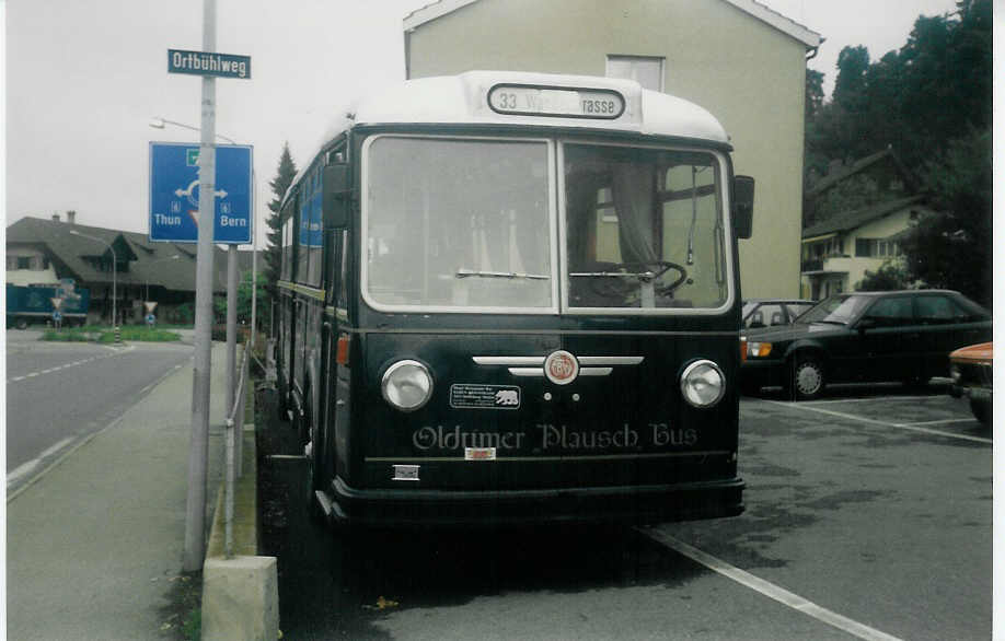 (014'634) - Reusser, Steffisburg - FBW/FHS (ex Berger, Chur; ex BVB Basel Nr. 25) am 8. August 1996 in Steffisburg, Restaurant B�ren
