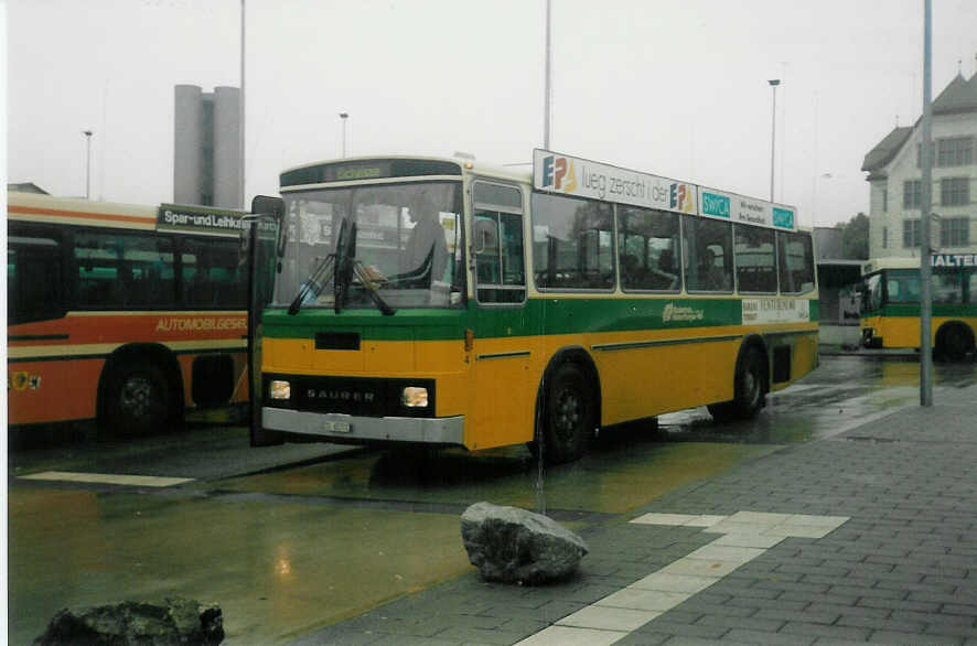 (015'424) - BHW Wil - Nr. 4/TG 65'701 - Saurer/T�scher am 9. Oktober 1996 beim Bahnhof Wil