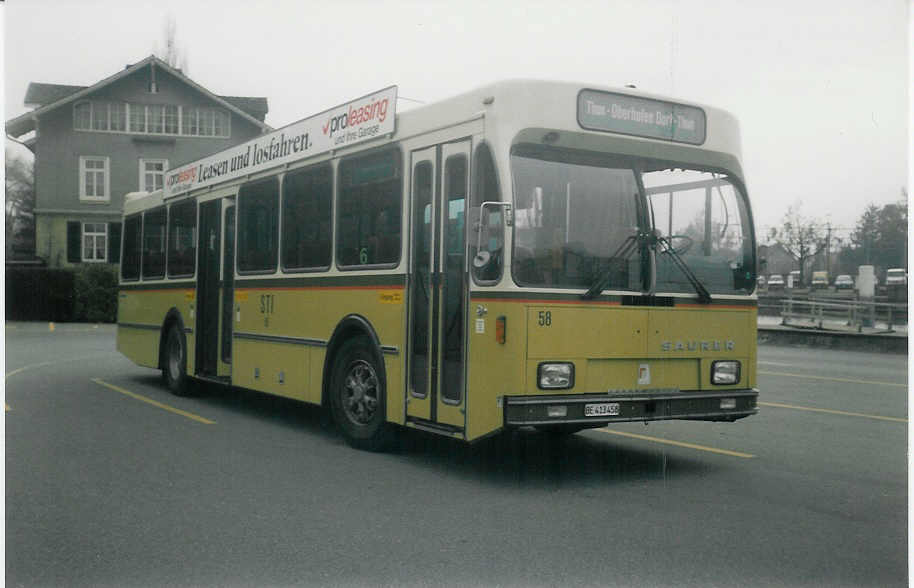 (016'211) - STI Thun - Nr. 58/BE 413'458 - Saurer/R&J am 1. Februar 1997 bei der Schiffl�ndte Thun