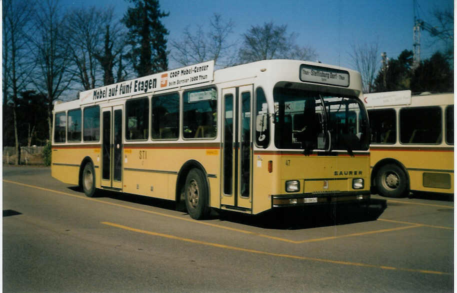 (016'307) - STI Thun - Nr. 47/BE 396'547 - Saurer/R&J am 21. Februar 1997 bei der Schiffl�ndte Thun