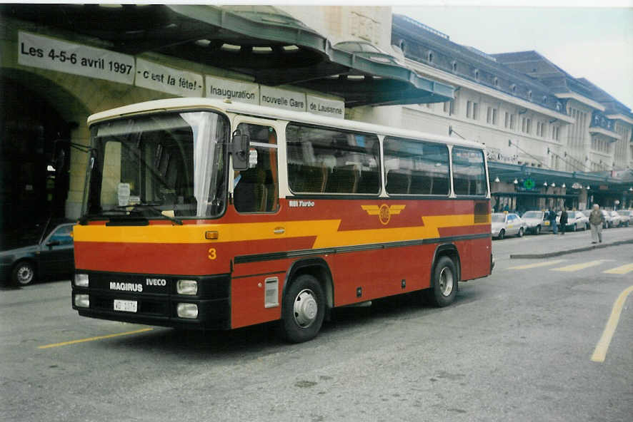 (016'503) - BVB Bex - Nr. 3/VD 1076 - Magirus/Iveco am 16. M�rz 1997 beim Bahnhof Lausanne