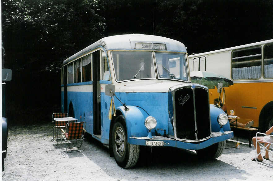 (025'404) - Bollinger, Z�rich - ZH 173'081 - Saurer/Saurer (ex Rattin, Schaffhausen Nr. 4) am 15. August 1998 in Heitenried, Sensegraben