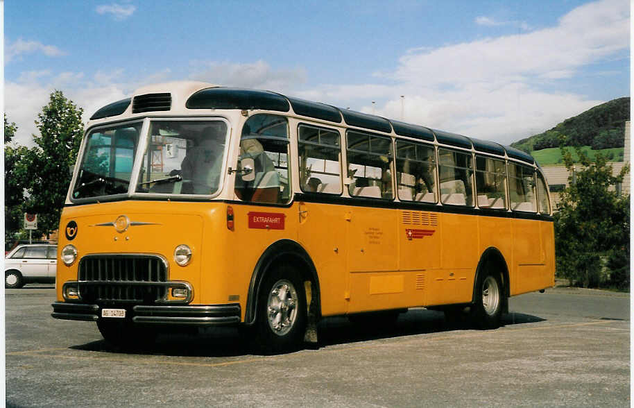 (026'103) - Lambach, M�riken - AG 14'703 - FBW/FHS (ex Hotz, Rickenbach bei Wil/TG; ex P 24'079; ex P 21'579) am 5. September 1998 beim Bahnhof Frick