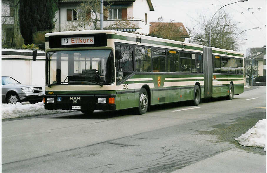 (029'735) - SVB Bern - Nr. 205/BE 500'205 - MAN am 1. M�rz 1999 in Bern, B�mpliz