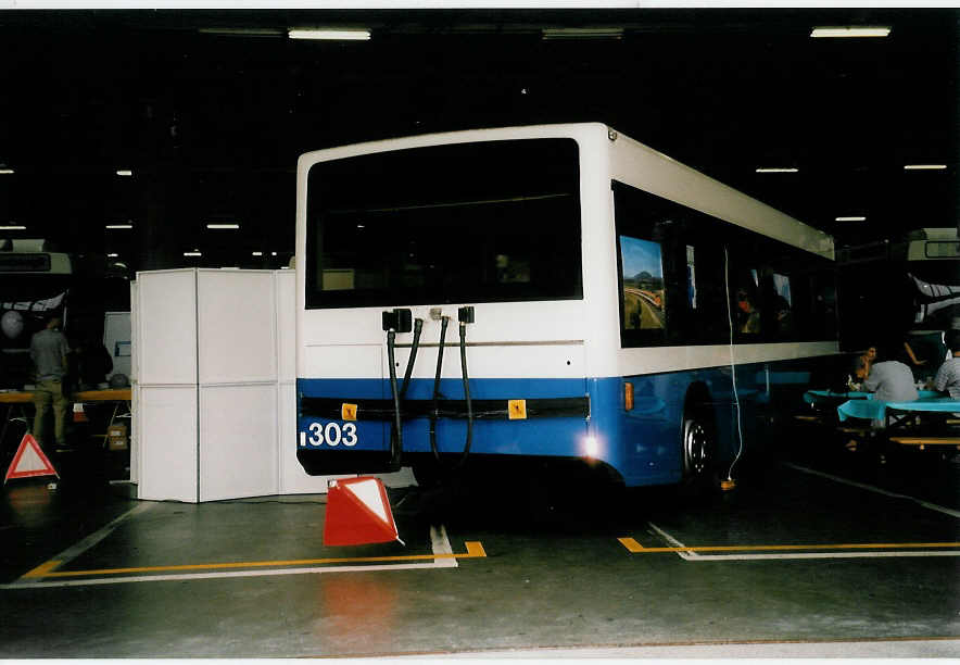 (035'626) - VBL Luzern - Nr. 303 - Lanz+Marti/Hess Personenanh�nger am 28. August 1999 in Luzern, Depot