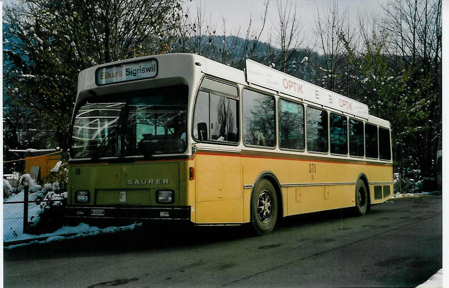 (037'730) - STI Thun - Nr. 58/BE 413'458 - Saurer/R&J am 22. November 1999 bei der Schiffl�ndte Thun