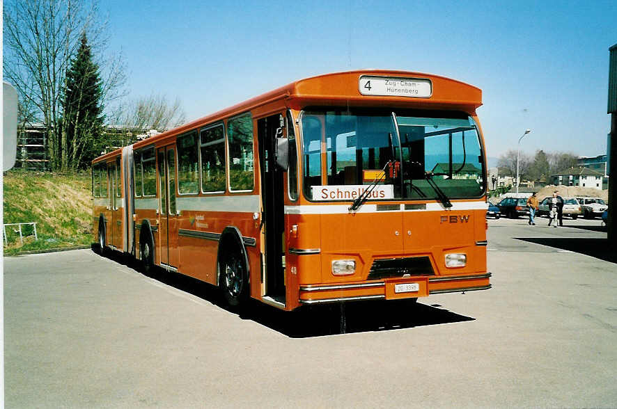 (040'019) - ZVB Zug - Nr. 48/ZG 3398 - FBW/Hess (ex RhV Altst�tten Nr. 102) am 8. April 2000 in Zug, Garage