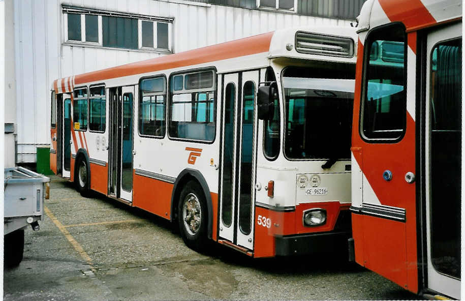 (045'818) - TPG Gen�ve - Nr. 539/GE 96'216 - FBW/Hess-Lauber (ex Nr. 249) am 19. April 2001 in Biel, BTR