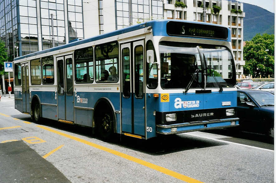 (046'030) - ACT Lugano - Nr. 50/TI 102'421 - Saurer/R&J (ex VBZ Z�rich Nr. 271) am 23. April 2001 in Lugano, San Antonio