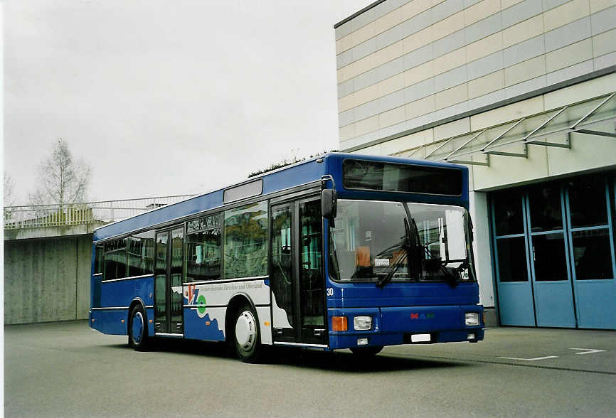 (052'533) - VZO Gr�ningen - Nr. 30/ZH 505'373 - MAN/Ayats (ex AAGL Liestal Nr. 54) am 23. M�rz 2002 in Gr�ningen, Garage