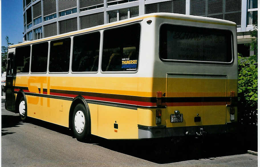 (053'403) - STI Thun - Nr. 4/BE 26'805 - Volvo/Lauber (ex TSG Blumenstein Nr. 5) am 16. Mai 2002 bei der Schiffl�ndte Thun