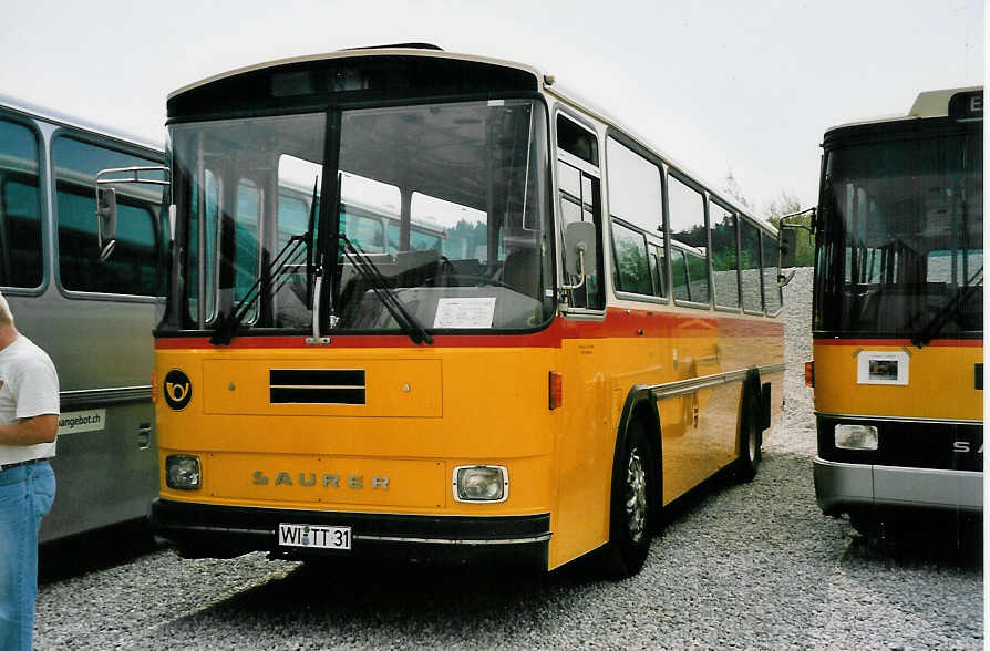 (055'629) - Aus Deutschland: Wittgen, Wiesbaden - WI-TT 31 - Saurer/T�scher (ex Sch�r, Aegerten; ex P 24'239) am 31. August 2002 in Niederbipp, Saurertreffen