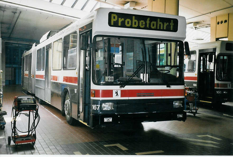 (059'506) - VBSG St. Gallen - Nr. 167 - NAW/Hess Gelenktrolleybus am 29. M�rz 2003 in St. Gallen, Depot