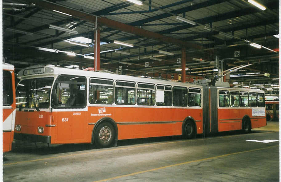 (062'410) - TPG Gen�ve - Nr. 631 - FBW/Hess Gelenktrolleybus am 4. august 2003 in Gen�ve, D�p�t