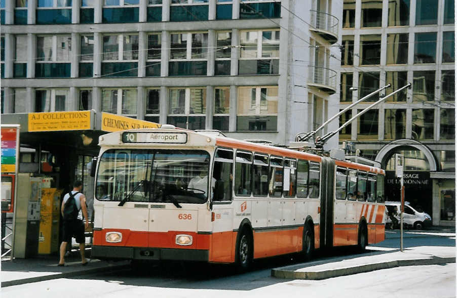 (062'507) - TPG Gen�ve - Nr. 636 - FBW/Hess Gelenktrolleybus am 4. August 2003 in Gen�ve, Bel-Air