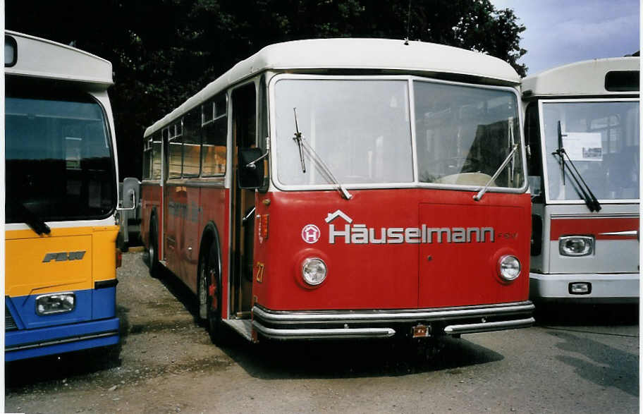 (063'330) - H�uselmann, Bern (RWB) - Nr. 27 - FBW/R&J (ex AFA Adelboden Nr. 24; ex Steiner, Meikirch Nr. 1) am 7. September 2003 in Oberburg, Ziegelgut