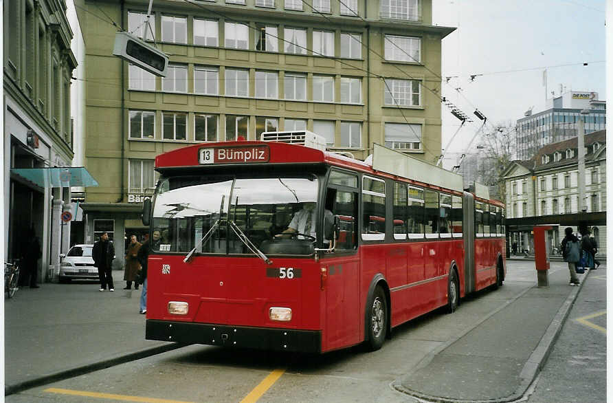 (066'009) - Bernmobil, Bern - Nr. 56 - FBW/Hess Gelenktrolleybus am 8. M�rz 2004 beim Bahnhof Bern