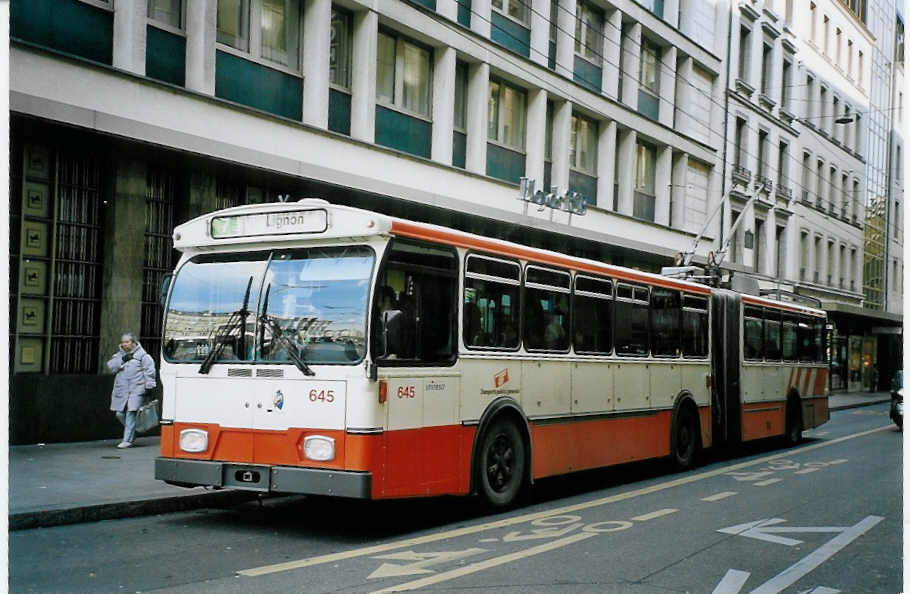 (074'935) - TPG Gen�ve - Nr. 645 - FBW/Hess Gelenktrolleybus am 24. Februar 2005 in Gen�ve, Bel-Air