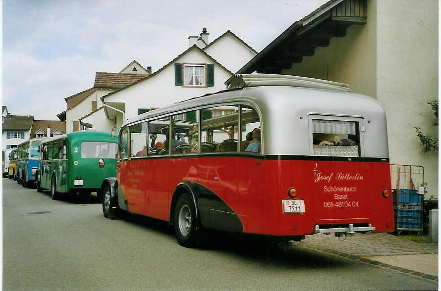 (077'310) - S�tterlin, Sch�nenbuch - BL 7211 - Saurer/Gangloff (ex Geiger, Adelboden Nr. 11; ex P 23'100; ex P 2153) am 5. Juni 2005 in Arboldswil, Dorfstrasse
