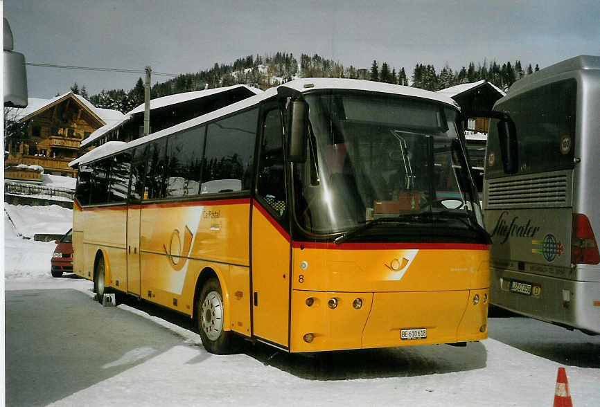 (083'201) - Fischer, Marin - Nr. 8/BE 610'618 - Bova am 19. Februar 2006 beim Bahnhof Saanenm�ser