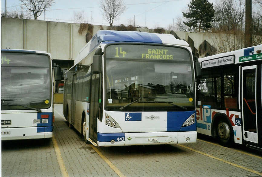 (083'704) - TL Lausanne - Nr. 443/VD 1334 - Van Hool am 6. M�rz 2006 in Lausanne, D�p�t Borde