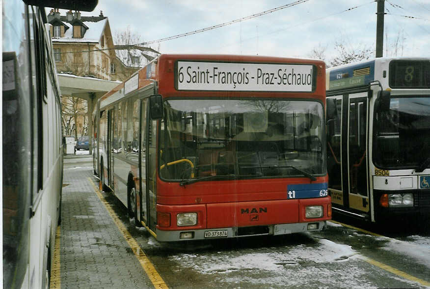 (083'711) - TL Lausanne - Nr. 626 - MAN (ex VAG D-Freiburg Nr. 611) am 6. M�rz 2006 in Lausanne, D�p�t Borde