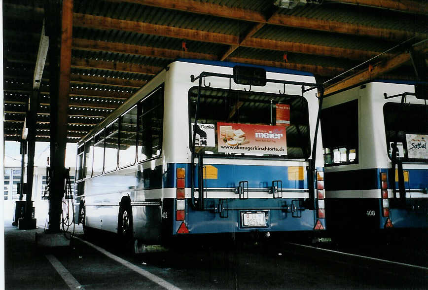 (086'727) - ZVB Zug - Nr. 402/ZG 82'542 - Lanz+Marti/Hess Personenanh�nger (ex Nr. 102) am 18. Juni 2006 in Zug, Garage