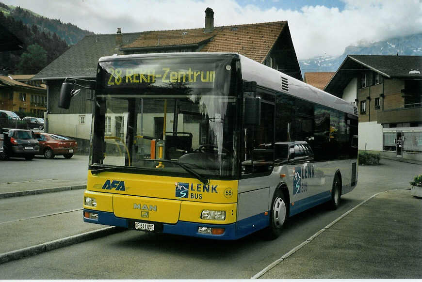 (095'519) - AFA Adelboden - Nr. 55/BE 611'055 - MAN/G�ppel am 23. Juni 2007 beim Bahnhof Lenk