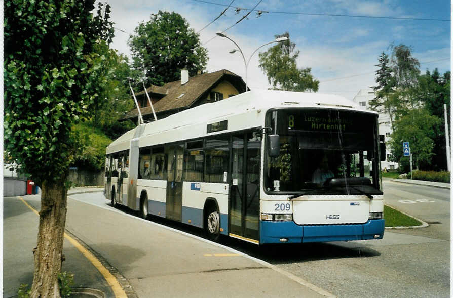 (096'807) - VBL Luzern - Nr. 209 - Hess/Hess Gelenktrolleybus am 23. Juli 2007 in Luzern, W�rzenbach