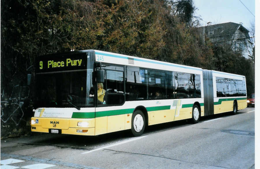 (102'214) - TN Neuch�tel - Nr. 245/NE 114'245 - MAN am 22. Dezember 2007 beim Bahnhof Neuch�tel