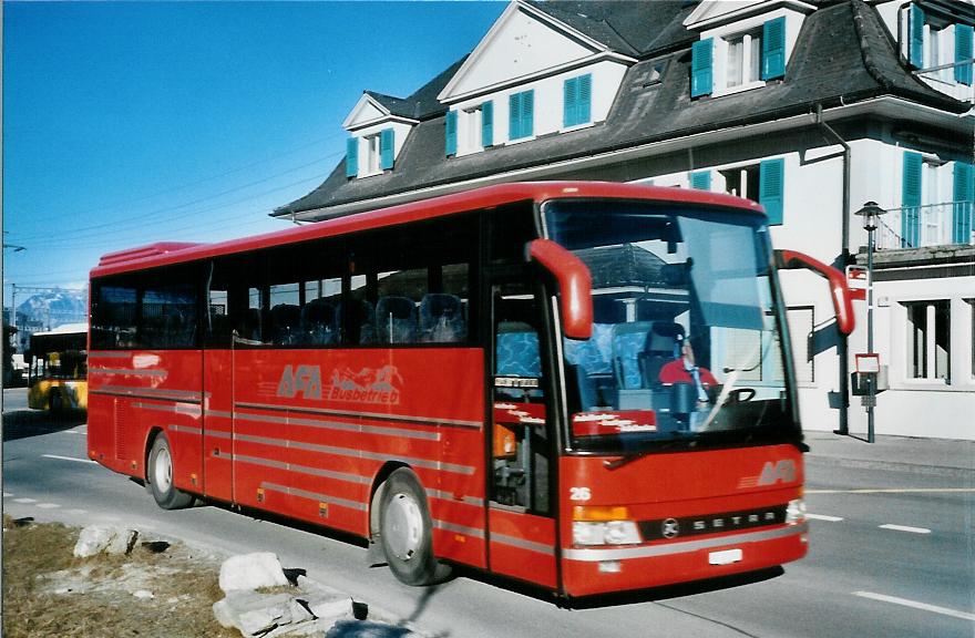 (104'702) - AFA Adelboden - Nr. 26/BE 21'181 - Setra (ex Nr. 16; ex Fr�hlich, D-Ludwigshafen/Rhein) am 24. Februar 2008 beim Bahnhof Frutigen