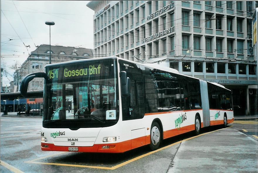(105'813) - Regiobus, Gossau - Nr. 44/SG 283'909 - MAN am 29. M�rz 2008 beim Bahnhof St. Gallen
