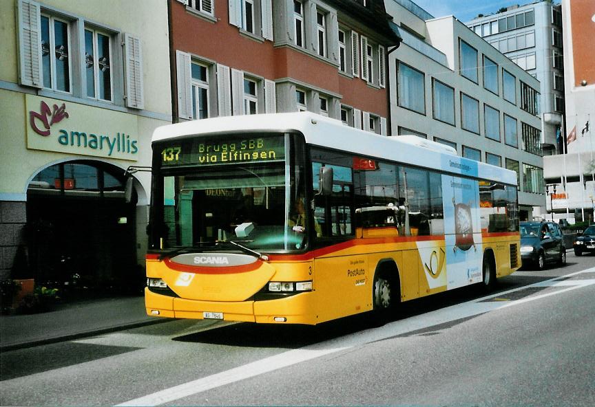 (106'706) - Br�ndli, Elfingen - Nr. 3/AG 7846 - Scania/Hess am 18. April 2008 beim Bahnhof Brugg