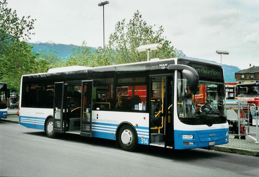 (107'430) - BSW Sargans - Nr. 314/SG 297'506 - MAN/G�ppel am 24. Mai 2008 beim Bahnhof Sargans