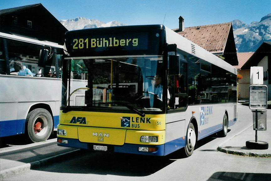 (109'026) - AFA Adelboden - Nr. 56/BE 611'030 - MAN/G�ppel am 10. Juli 2008 beim Bahnhof Lenk