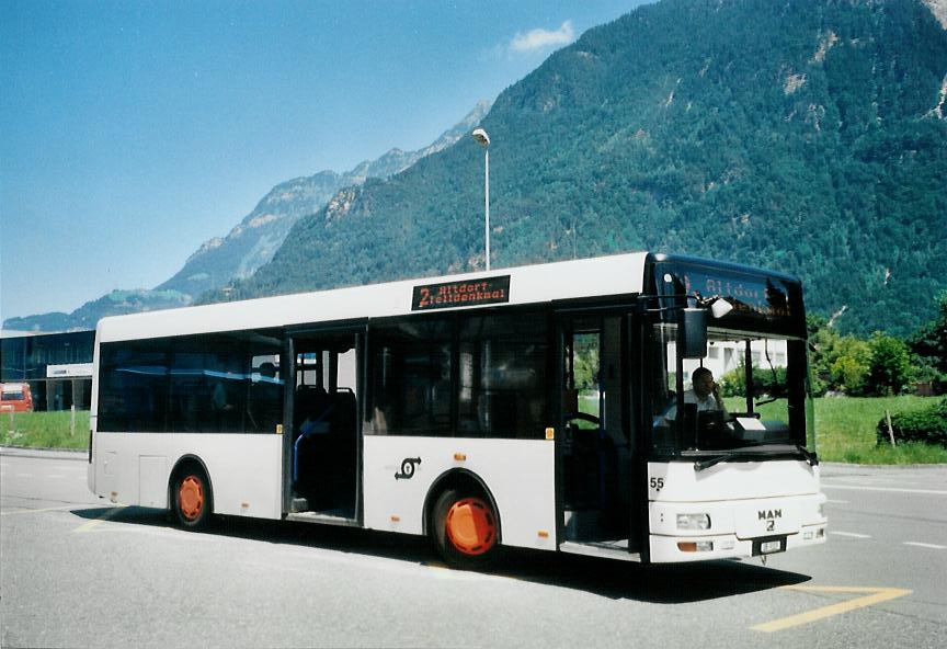 (109'328) - AAGU Altdorf - Nr. 55/UR 9329 - MAN/G�ppel (ex Schultz, D-Herxheim) am 16. Juli 2008 beim Bahnhof Altdorf