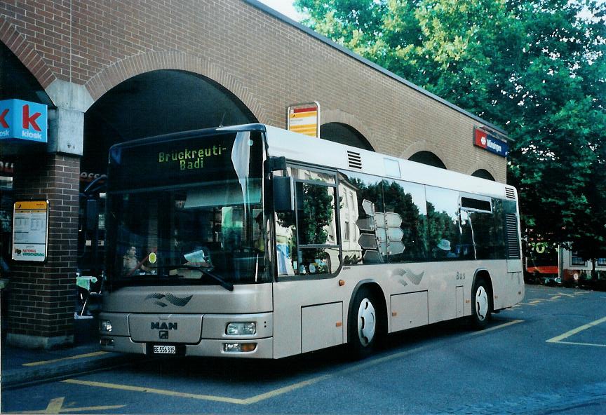 (109'734) - Lengacher, M�nsingen - Nr. 7/BE 556'335 - MAN/G�ppel (ex AFA Adelboden Nr. 55; ex Matt, FL-Mauren Nr. 66) am 27. Juli 2008 beim Bahnhof M�nsingen