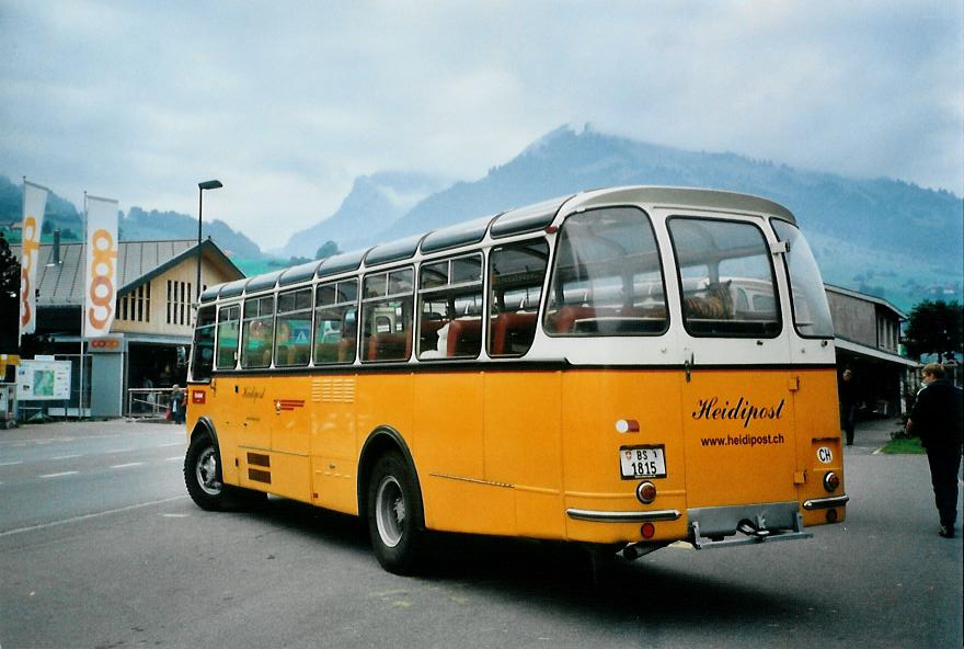 (111'028) - Stebler, Basel - BS 1815 - Saurer/FHS (ex Reber, Basel; ex Eggenberger, M�riken; ex Ott, Wetzikon; ex OPC Ennetb�rger Nr. 3; ex AVG Grindelwald; ex P 24'143) am 27. September 2008 beim Bahnhof Reichenbach