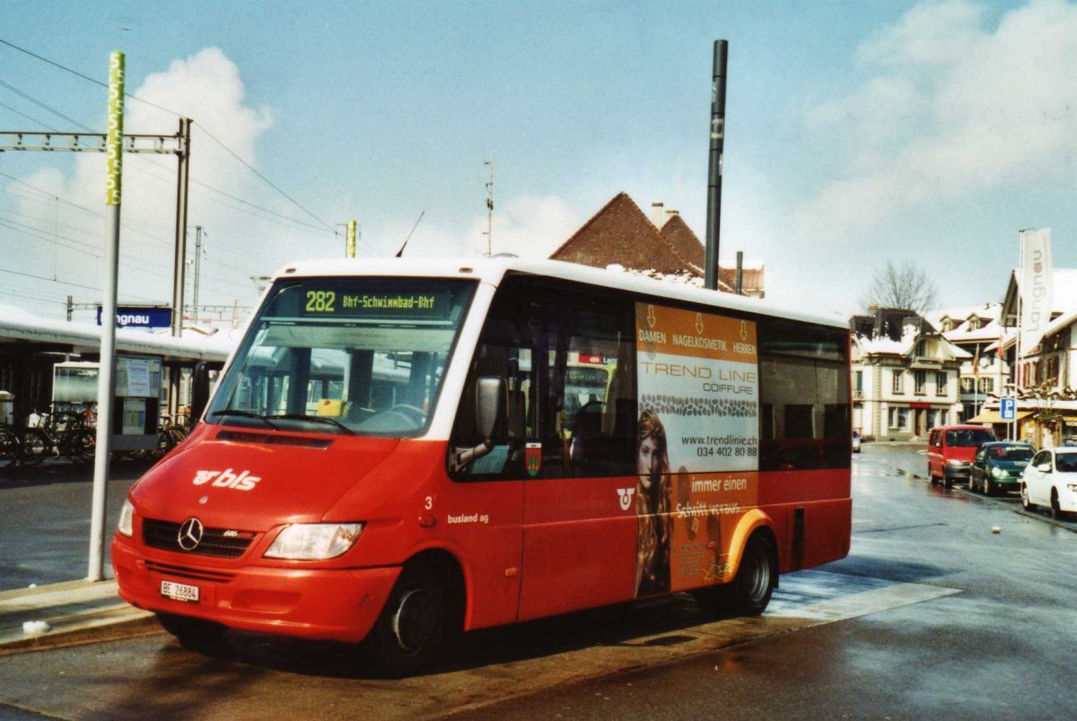 (114'716) - Busland, Burgdorf - Nr. 3/BE 26'884 - Mercedes/Koch (ex AOE Langnau Nr. 3) am 7. M�rz 2009 beim Bahnhof Langnau