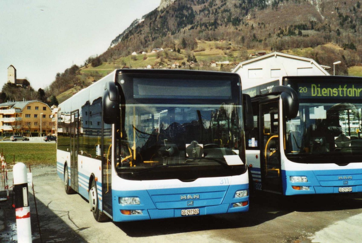 (115'121) - BSW Sargans - Nr. 311/SG 297'502 - MAN/G�ppel am 14. M�rz 2009 beim Bahnhof Sargans