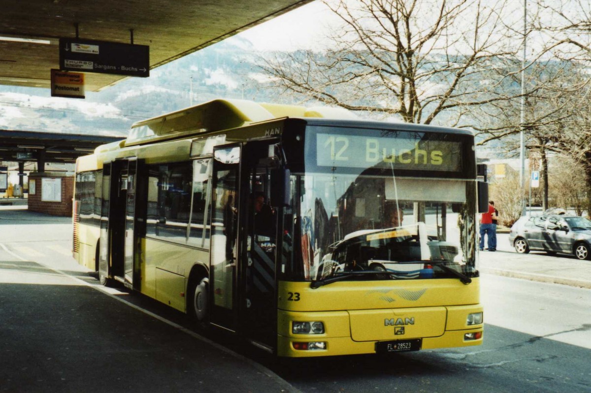 (115'125) - Aus Liechtenstein: Matt, Mauren - Nr. 23/FL 28'523 - MAN am 14. M�rz 2009 beim Bahnhof Sargans