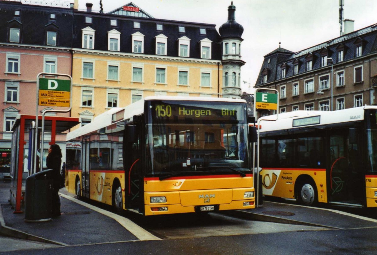 (122'721) - PostAuto Z�rich - Nr. 172/ZH 781'190 - MAN am 10. Dezember 2009 beim Bahnhof W�denswil