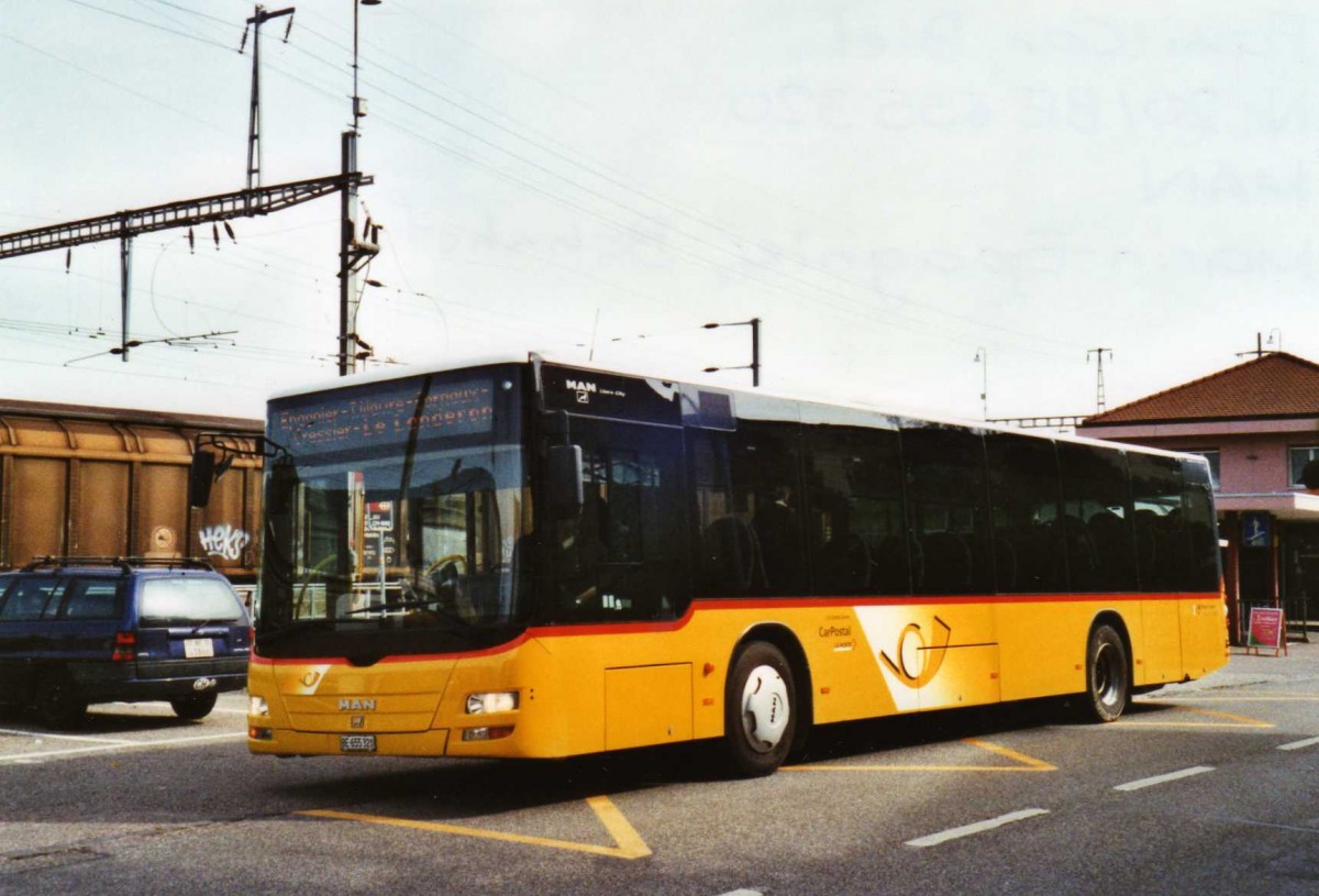 (125'211) - Funi-Car, Biel - Nr. 20/BE 655'320 - MAN am 22. M�rz 2010 beim Bahnhof Marin-Epagnier
