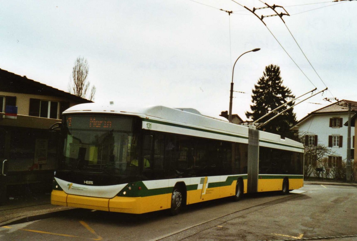 (125'301) - TN Neuch�tel - Nr. 131 - Hess/Hess Gelenktrolleybus am 22. M�rz 2010 in Cormondr�che, Trolleybus-Endstation