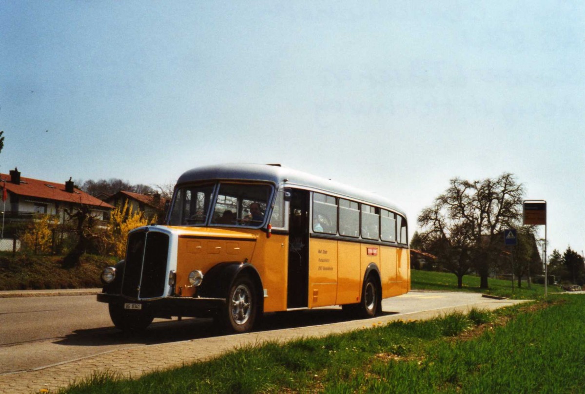 (125'631) - Stutz, Oberlunkhofen - AG 8341 - Saurer/T�scher (ex Dubs, Stallikon) am 24. April 2010 in Aeugst, H�chweg