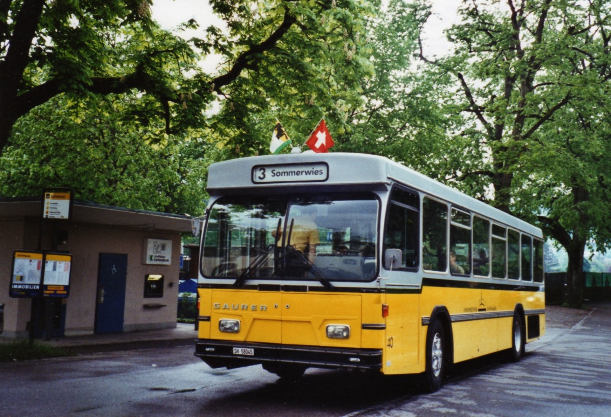 (126'322) - Wanner, Schleitheim - Nr. 40/SH 58'045 - Saurer/Hess (ex Ruklic, Schaffhausen; ex VBSH Schaffhausen Nr. 40; ex VBSH Schaffhausen Nr. 19) am 16. Mai 2010 in Schaffhausen, Sch�tzenhaus