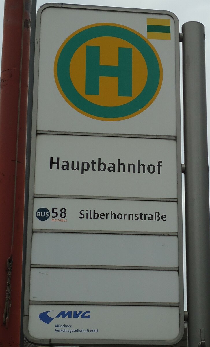(128'584) - MVG-Haltestellenschild - M�nchen, Hauptbahnhof - am 11. August 2010