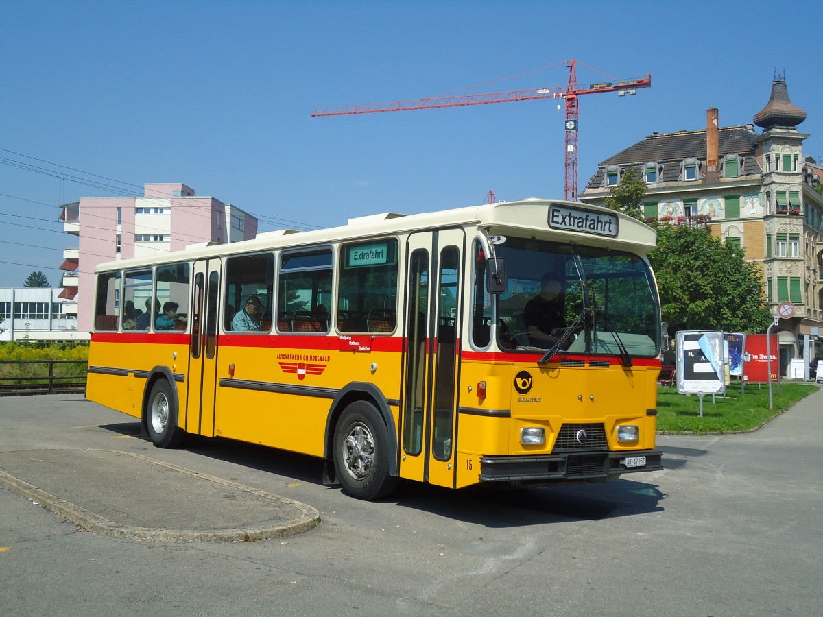 (128'853) - Osthues, Teufen - Nr. 15/AR 17'057 - Saurer/Leyland-Hess (ex AVG Grindelwald Nr. 15; ex RhV Altst�tten Nr. 42) am 21. August 2010 beim Bahnhof Arbon