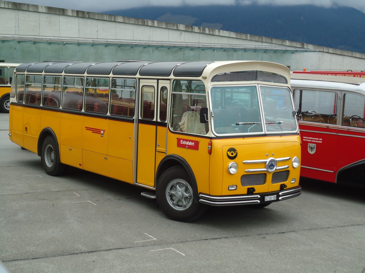 (129'994) - Inkamp, Altendorf - SZ 102'180 - Saurer/FHS (ex Stebler, Basel; ex Reber, Basel; ex Eggenberger, M�riken; ex Ott, Wetzikon; ex OPC Ennetb�rgen Nr. 3; ex AVG Grindelwald; ex P 24'143) am 18. September 2010 in Breil, Milit�ranlage