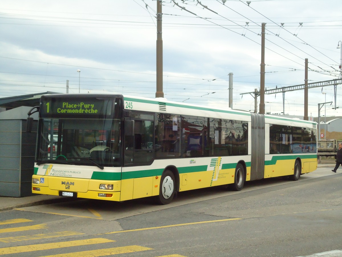 (130'261) - TN Neuch�tel - Nr. 245/NE 114'245 - MAN am 4. Oktober 2010 beim Bahnhof Marin